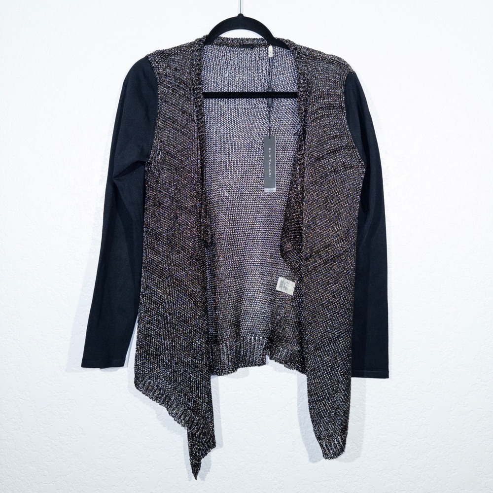 NWT Elie Tahari‎ Black & Gold Zareen Yarn Metallic Cardigan Sweater Size Small - Picture 2 of 10